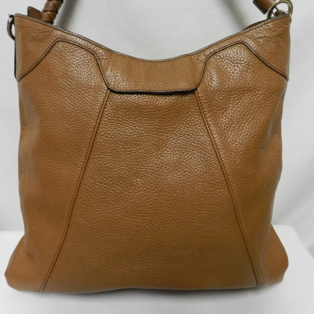 Pure Collection pebbled Leather large hobo bag purse brown zip top Braided Strap